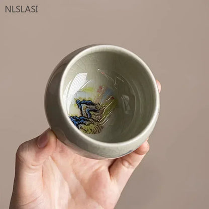 140ml Hand-Painted Ceramic Tea Cup – Exquisite Ice Crack Glaze Porcelain Master Cup for Tea Accessories (1pc)