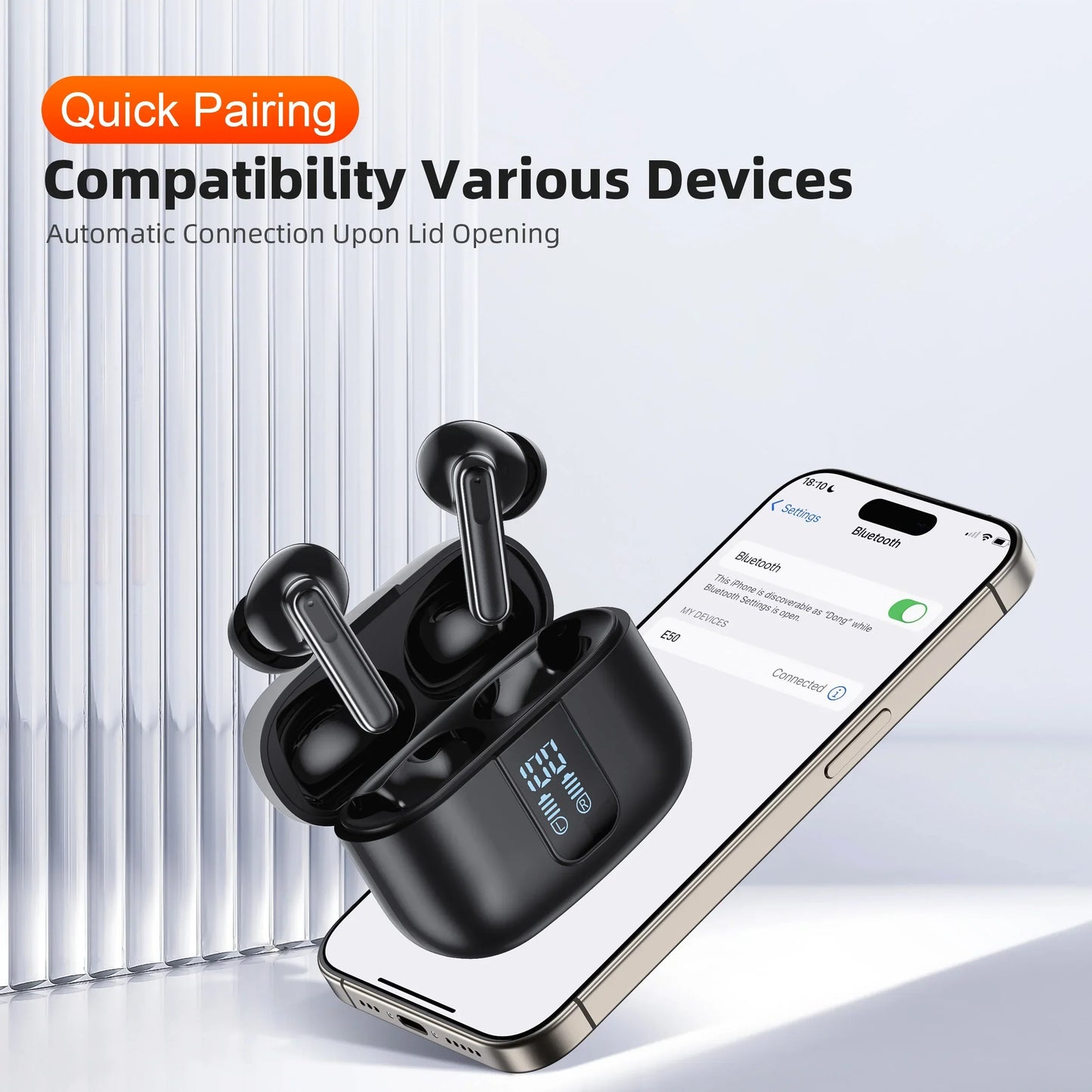 QERE E50 Wireless Earbuds - Bluetooth 5.3 HiFi Headphones with ENC Microphone Low Latency Audio