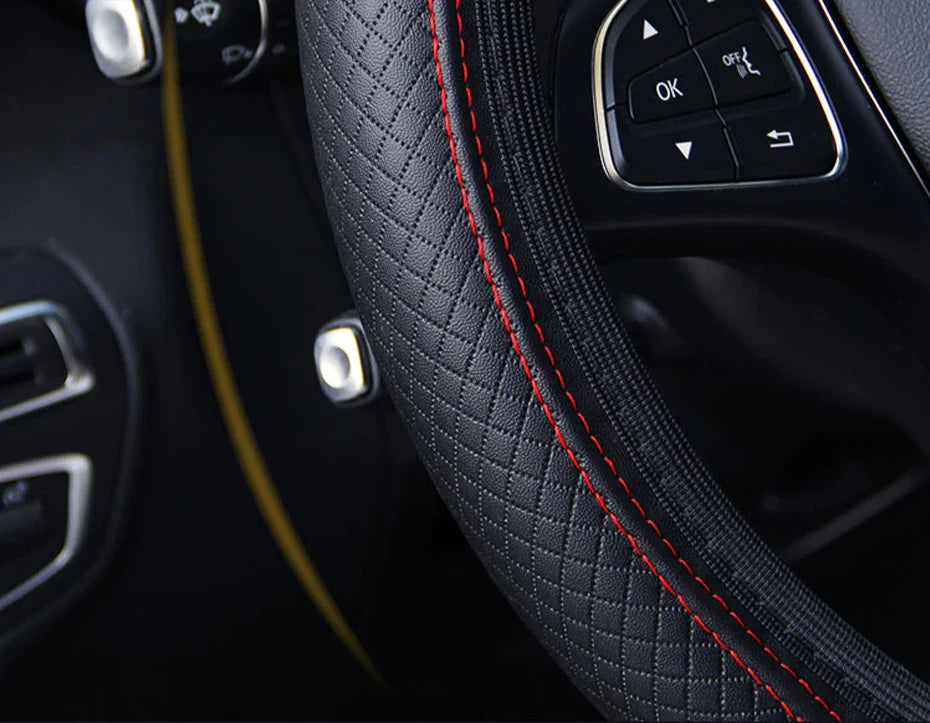 Universal Car Steering Wheel Cover - Microfiber Leather, Anti-Slip & Breathable, Fits 37-39cm Steering Wheels