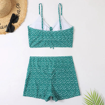 2025 Women’s High Waist Floral Bikini – Push-Up Swimsuit with Printed Boxers, Swim Trunks & Bathing Suit