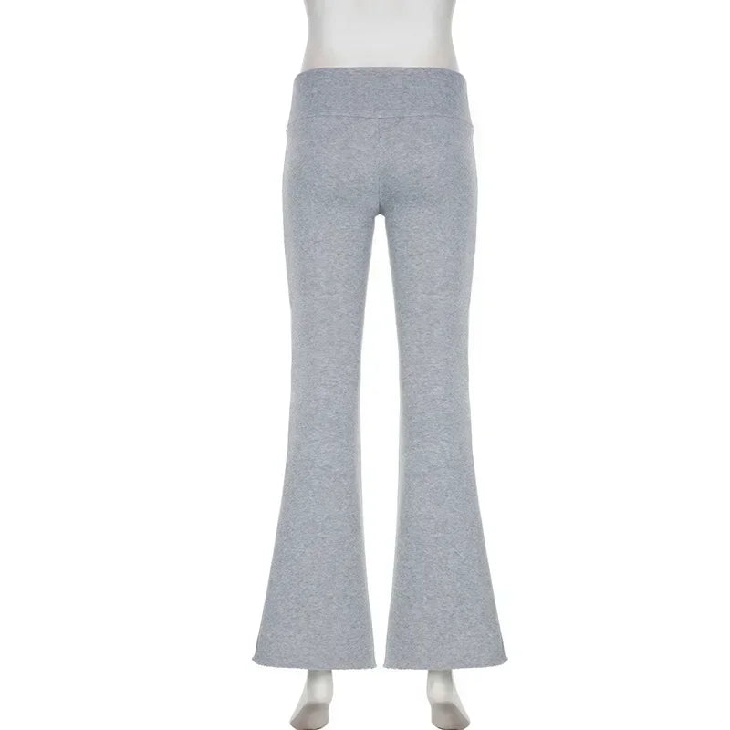 Women’s Casual Solid Flare Pants – Y2K Slim Low-Waist Bootcut Streetwear for Spring & Autumn 2024