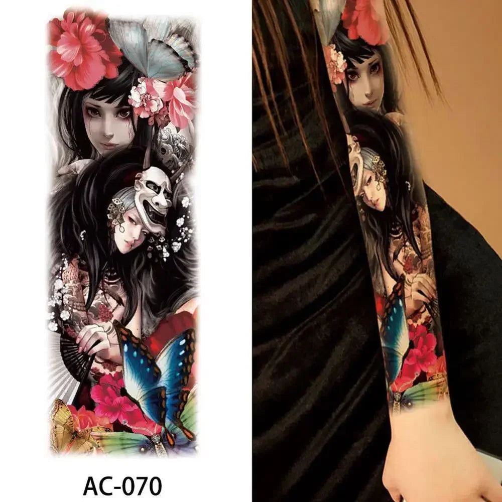 16 Designs Full Arm Temporary Tattoo Sleeves - Waterproof Body Art Stickers for Men & Women Fashion Style