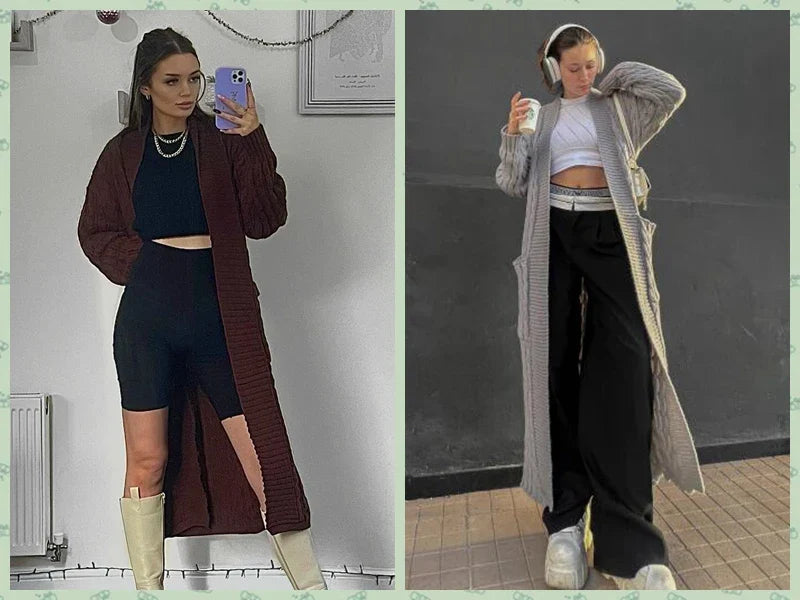 Open Front Cable Knit Longline Cardigan for Women – Long Sleeve, Loose Fit, Casual Fashion Knitwear, Solid Color
