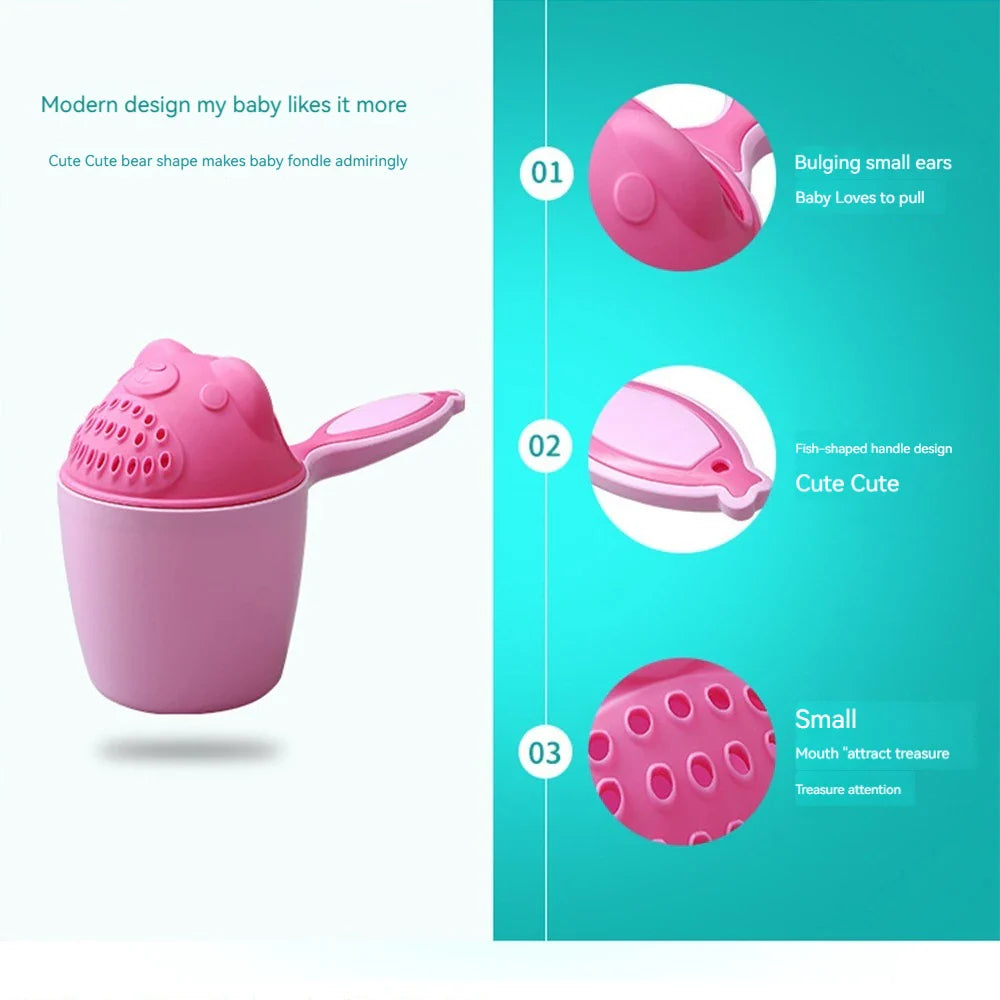 Cute Cartoon Baby Bath Cap & Shampoo Cup Set – Toddler Hair Washing Spoon & Bathing Bailer for Kids Shower Care Tools