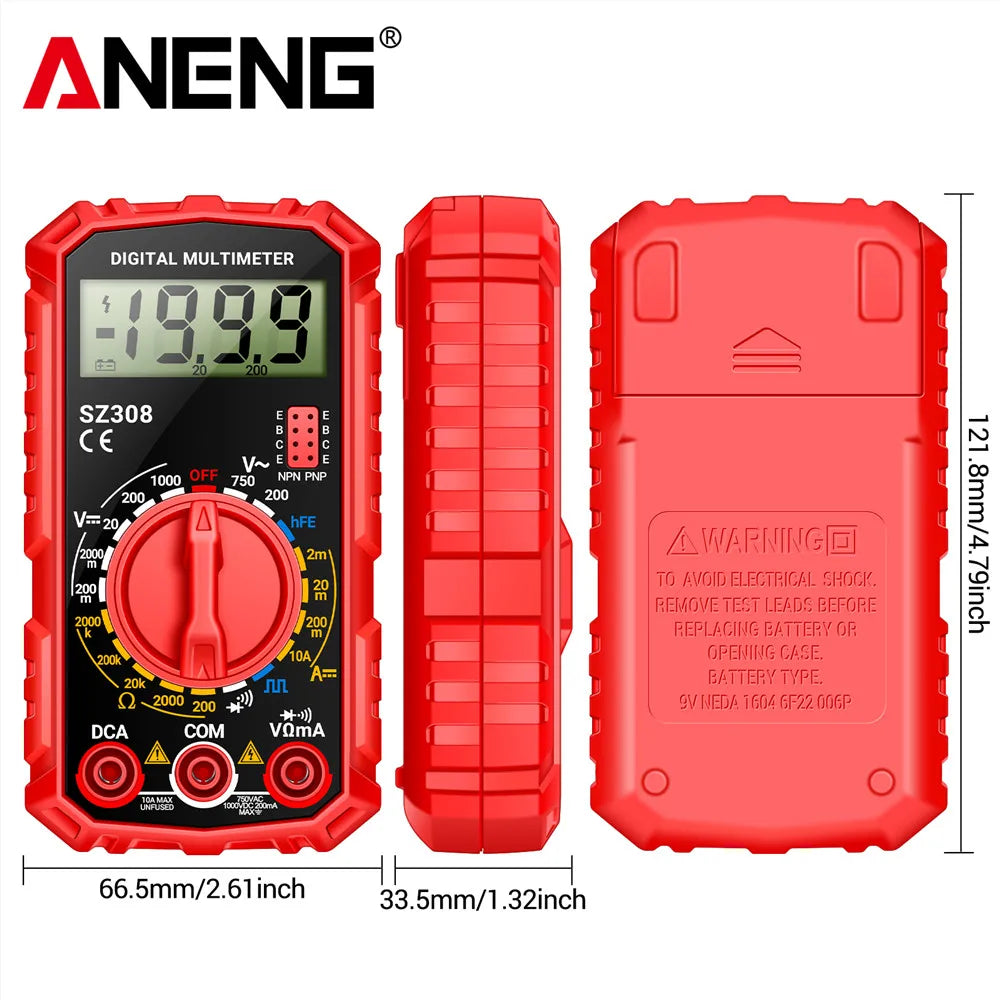 ANENG SZ308 1999-Count Multimeter — HFE Triode Tester, Square Wave Voltmeter & 10A Current Meter