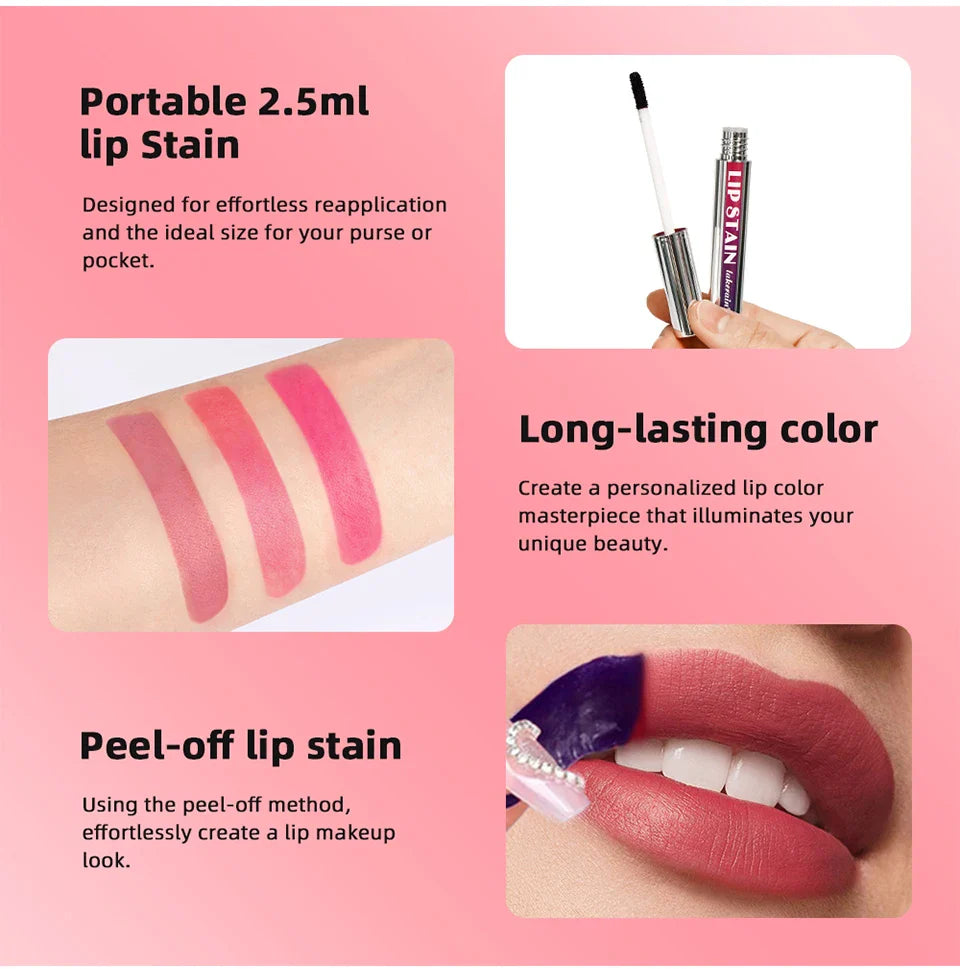 Peel-Off Lip Stain – Long-Lasting, Waterproof Pink Lip Tint | Transfer-Proof Natural Lip Color for Women’s Cosmetics