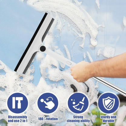 53-Inch Extendable 2-in-1 Window Cleaner Squeegee & Scrubber with 180° Rotating Head for Glass & Mirrors