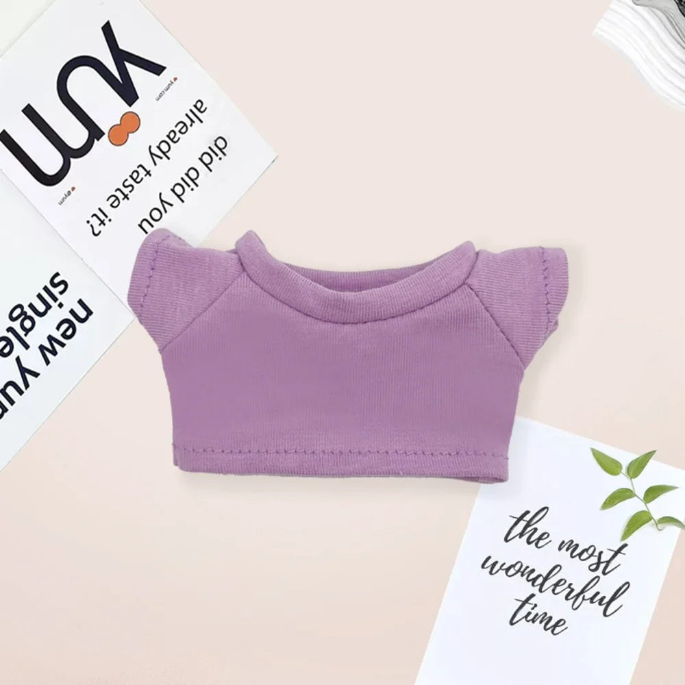 Cotton Short-Sleeve Labubu Doll Clothes – 14-17cm Solid Color T-Shirt Dress-Up Accessories for Plush DIY Toys