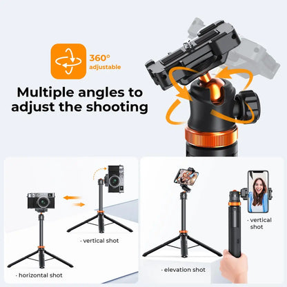 K&F Concept MS08 62'' Phone Tripod – 1.58m Selfie Stick with Bluetooth Remote & GoPro Adapter (Black & Orange)
