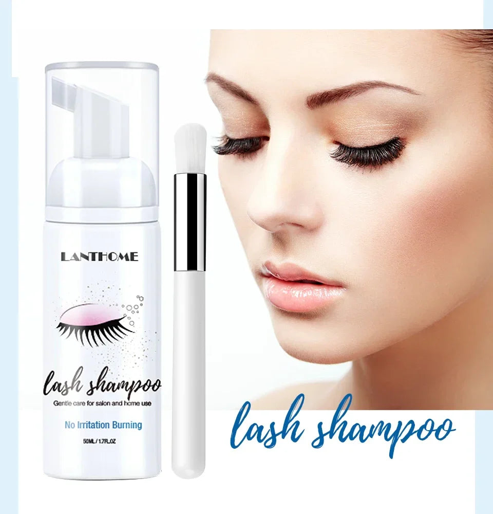 50ml Lanthome Eyelash Extension Shampoo Foam – Deep Clean Eyelid Cleanser for Makeup Tools, Mascara Remover, Salon & Home Use