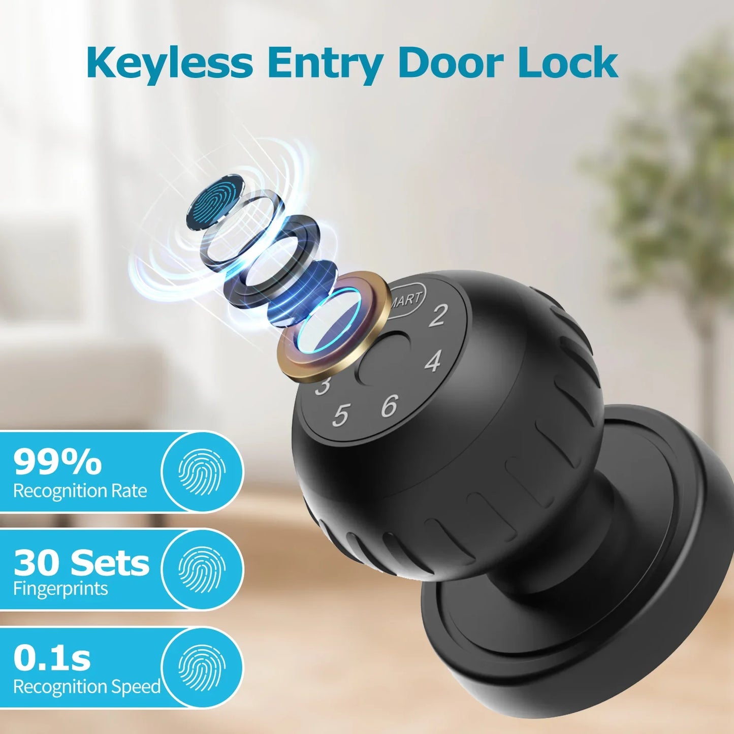 Viladepot Smart Fingerprint Door Lock – App Control, Passcode & Touchscreen Keypad for Indoor Security