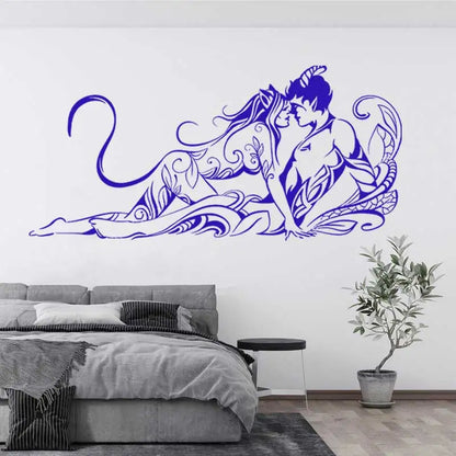 Woman Cat & Devil Couple Wall Sticker - Abstract Love Art Decor for Bedroom & Home