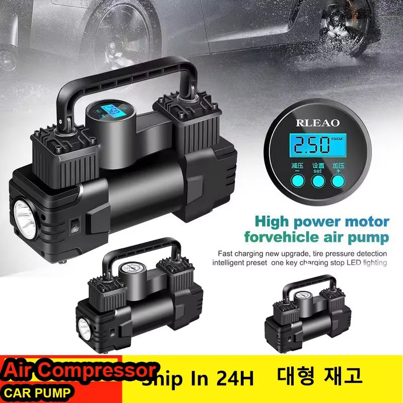 12V Dual Cylinder Air Compressor - 150PSI Heavy Duty Tire Inflator Pump with Pressure Gauge for Cars and Vehicles