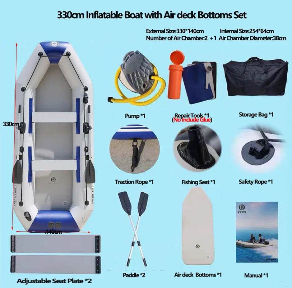 PVC 3-Layer Inflatable Boat – Wear-Resistant Fishing Kayak for 2-6 Persons, Rowing Canoe & Sports Boat