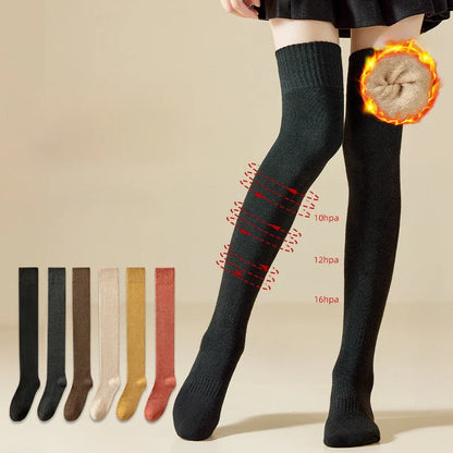 Winter Warm Long Socks - Thick High Tube Over Knee Knee-Length Hosiery Socks for Women, Solid Color Terry Thicken Calf Socking