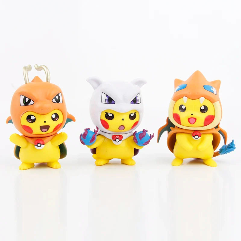 6PCS Pokemon Pikachu as Charizard & Mew Figures – 7cm Anime Toy Set Collectibles
