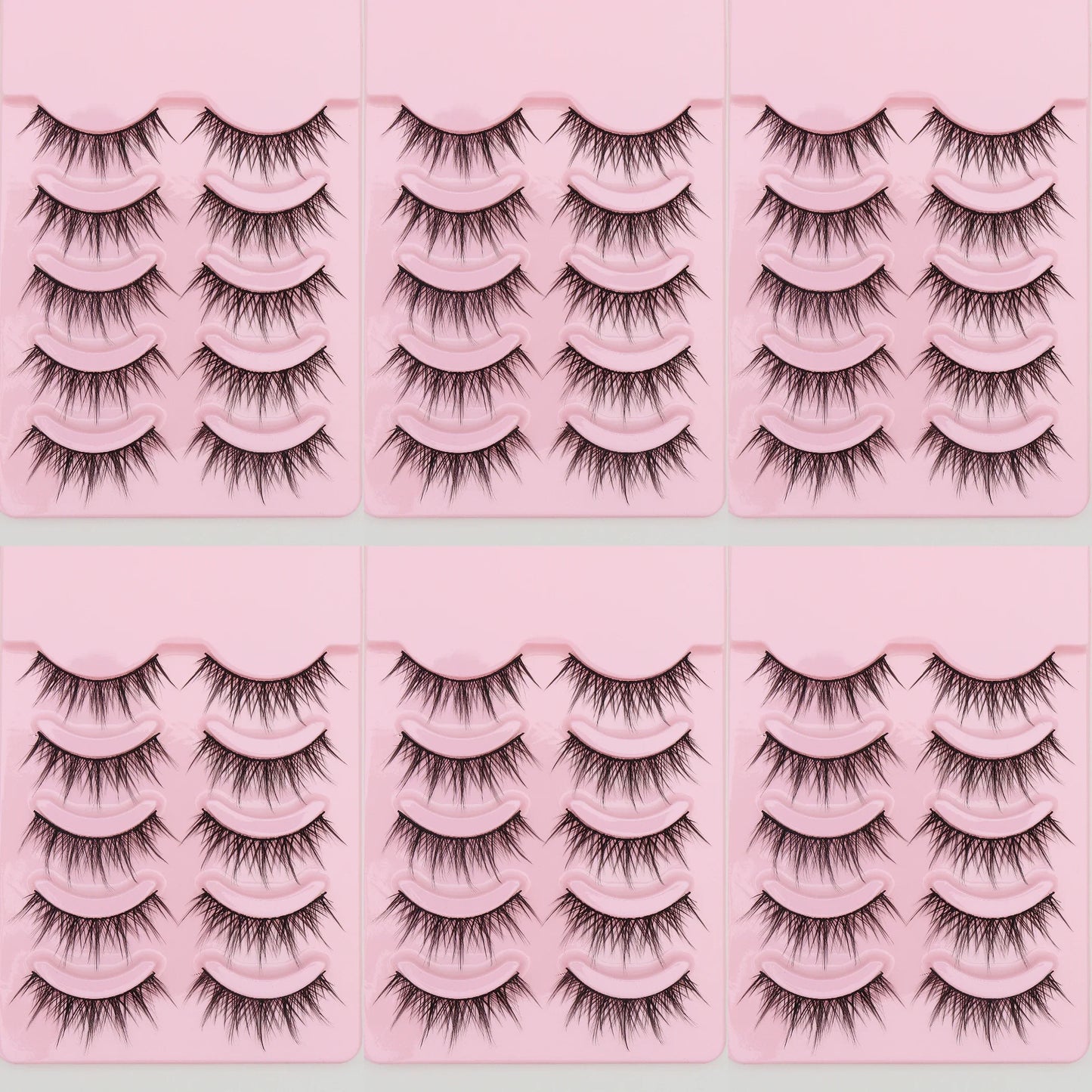 5 Pairs Cat Eye Faux Mink Eyelashes – Winged Long Natural Manga Style False Lashes Makeup Set