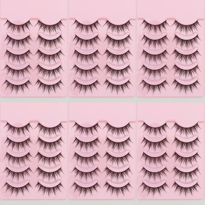 5 Pairs Cat Eye Faux Mink Eyelashes – Winged Long Natural Manga Style False Lashes Makeup Set
