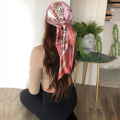90x90cm Silk Square Scarf - Women’s Printed Hijab Shawl Head Wrap Bandana Beach Pareo Fashion Accessory