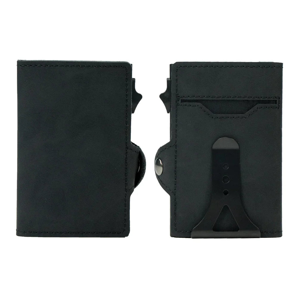 CASEKEY PU Leather Men’s Pop-Up Card Holder Wallet – Slim Minimalist Anti-RFID Smart Wallet with Money Clip & ID Window