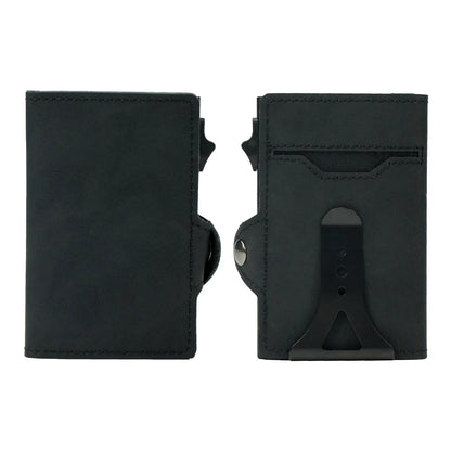 CASEKEY PU Leather Men’s Pop-Up Card Holder Wallet – Slim Minimalist Anti-RFID Smart Wallet with Money Clip & ID Window