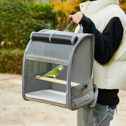 Portable Bird Carrier Backpack - Breathable Travel Cage with Perch & Tray for Cockatiels, Parrots & Small Birds