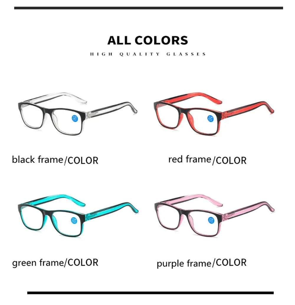 Anti Blue Light Reading Glasses – Fashion Clear Square Computer Eyewear with Spring Legs Frame for Women & Men