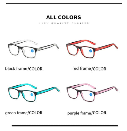 Anti Blue Light Reading Glasses – Fashion Clear Square Computer Eyewear with Spring Legs Frame for Women & Men