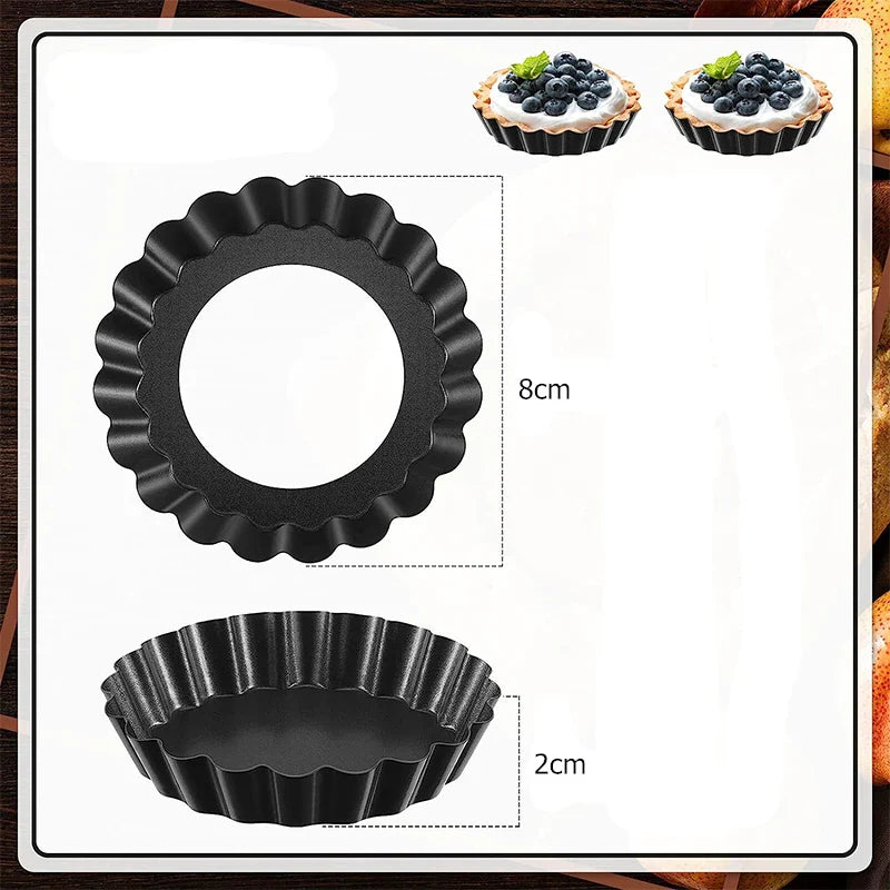 LMETJMA Mini Tart Pans: 10cm Fluted Egg Tart Molds with Removable Bottom - Non-Stick Small Tart Mold, Ideal for Cupcakes, JT221