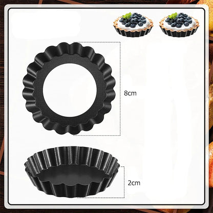 LMETJMA Mini Tart Pans: 10cm Fluted Egg Tart Molds with Removable Bottom - Non-Stick Small Tart Mold, Ideal for Cupcakes, JT221