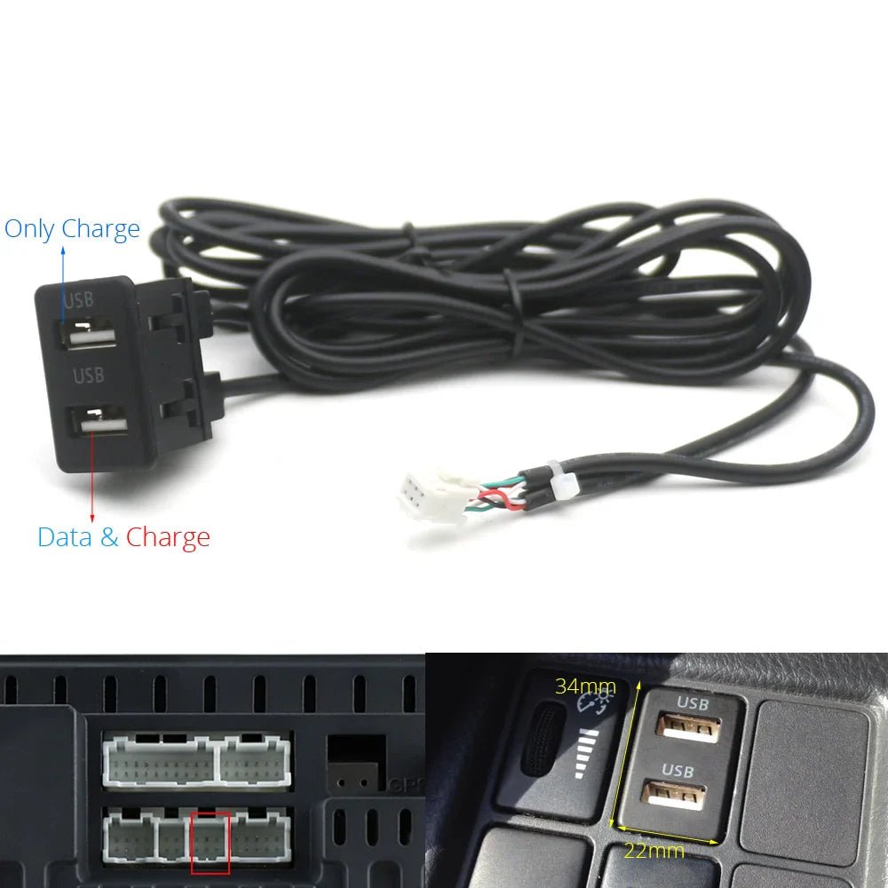 Dual USB Dashboard Mount Panel Extension Cable – 4/6 Pin Shielded Adapter for Car, Truck, Boat, Motorcycle, Android Head Unit