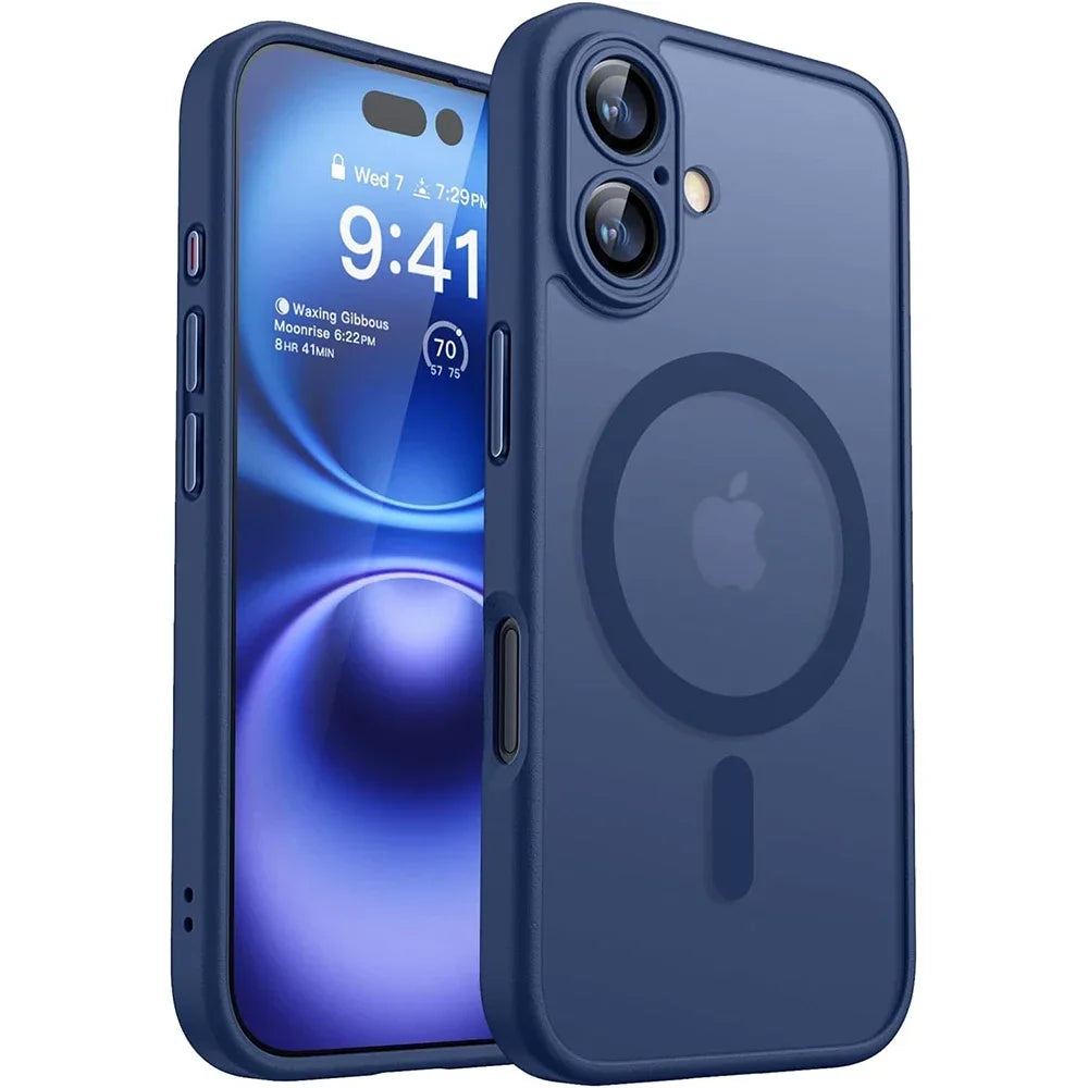 Magnetic Matte Translucent Armor Case – Shockproof Cover for iPhone 17, 16, 15, 14, 13, 12, 11 Pro Max Plus with MagSafe Wireless Charging
