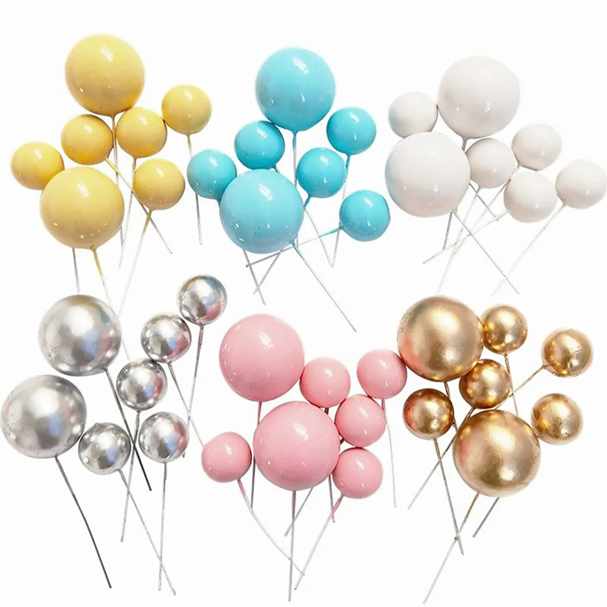 20Pcs Gold and Silver Ball Cake Toppers - Happy Birthday, DIY Cupcake Flags for Wedding, Christmas, Birthday Decorations