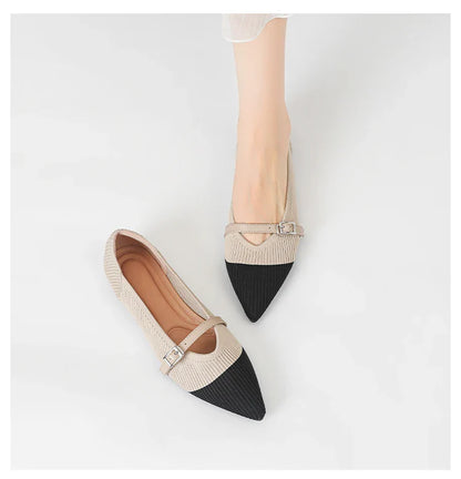 2024 Women's Flat Shoes – Pointed Toe Soft Knitted Sole, Breathable & Comfortable Spring and Autumn New Model