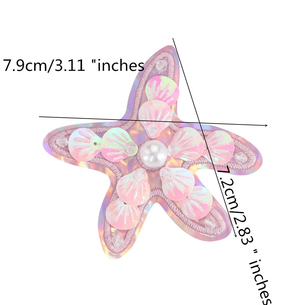 Marine Series Rhinestone Patches - Handmade Shell Starfish Seahorse Leaf Beaded Sewing Appliques for DIY Clothing