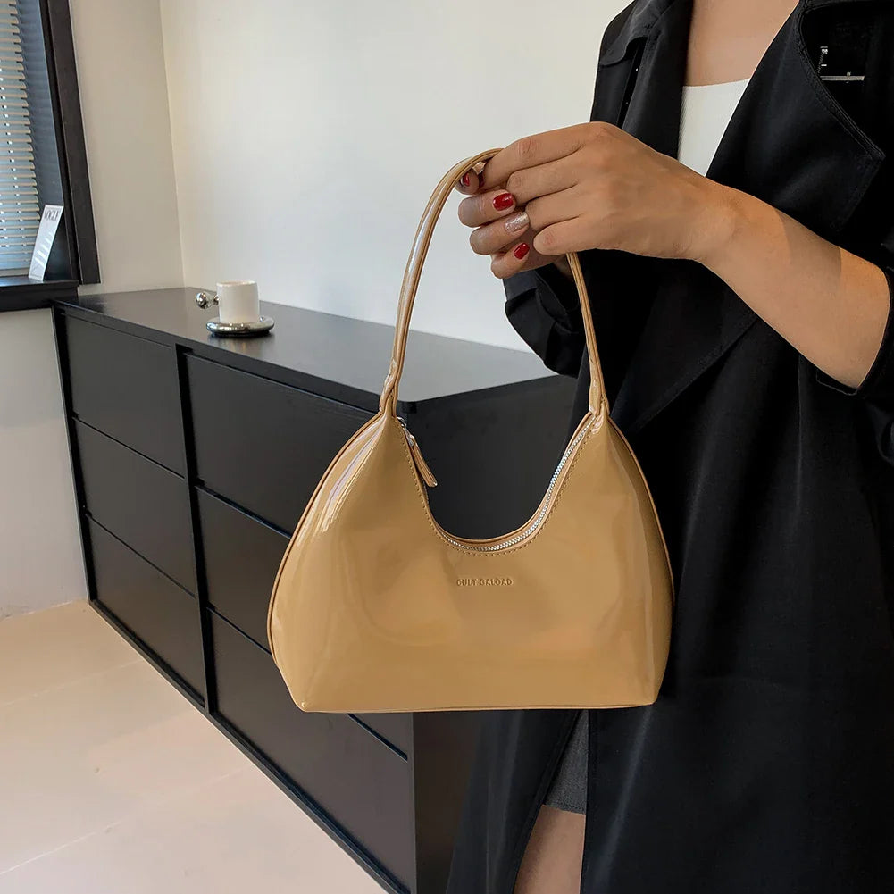 Versatile Women's Patent Leather Tote: Fashion Shoulder Bag, Satchel, and Hobo Bag - Designer Zipper Handbags
