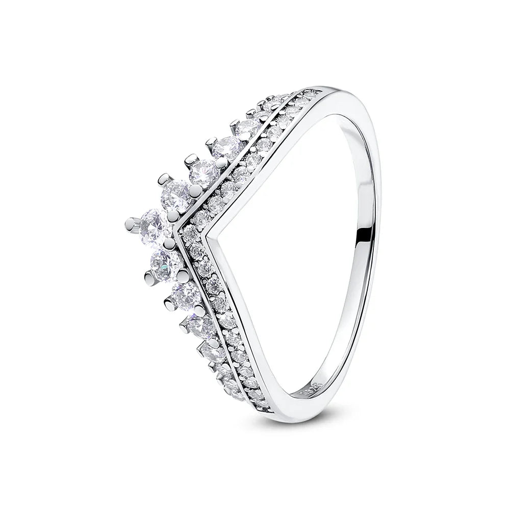 925 Sterling Silver Women’s Ring – Crown, Heart & Wishbone Design with Crystal, Rose Gold Engagement & Wedding Jewelry