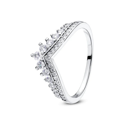925 Sterling Silver Women’s Ring – Crown, Heart & Wishbone Design with Crystal, Rose Gold Engagement & Wedding Jewelry