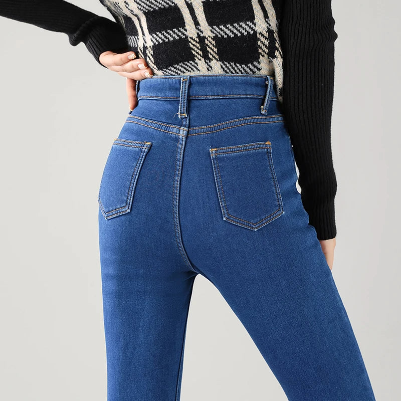 Women’s Thermal Fleece Jeans – Winter Warm Thickened Skinny Velvet Pants