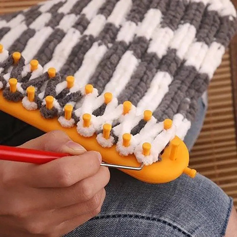 DIY Knitting Loom Craft Tool: Plastic Weaving Loom for Pompom, Sock, Hat, Shawl - Scarves Maker with Long Handle, Crochet Stitching