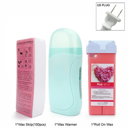 Unisex Hot Roll-On Wax Hair Removal Kit with Depilatory Cream, Wax Heater & Cartridge Warmer – Professional Waxing Set