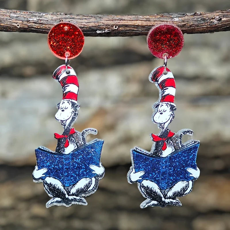 Teacher’s Day Acrylic Earrings - Cute Cat Dog Books Design Jewelry Gift for Teachers and Students