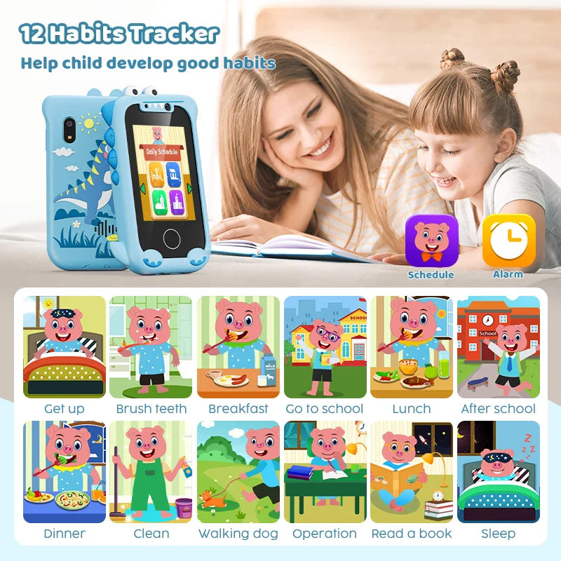 Kids Toy Phone with Dual Camera & MP3 - Touchscreen Learning Toy for 3-12 Year Olds, Birthday Gift Idea