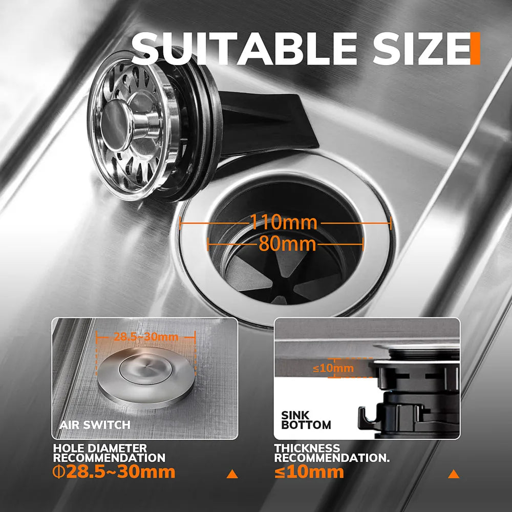 MIUI Continuous Feed Garbage Disposal | 1/2 HP Food Waste Disposer with Stainless Steel Grinding System | Sound Reduction