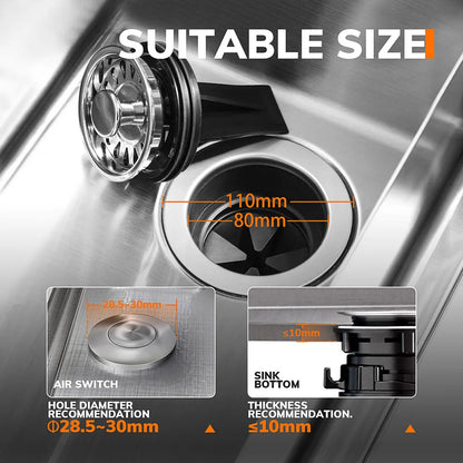 MIUI Continuous Feed Garbage Disposal | 1/2 HP Food Waste Disposer with Stainless Steel Grinding System | Sound Reduction