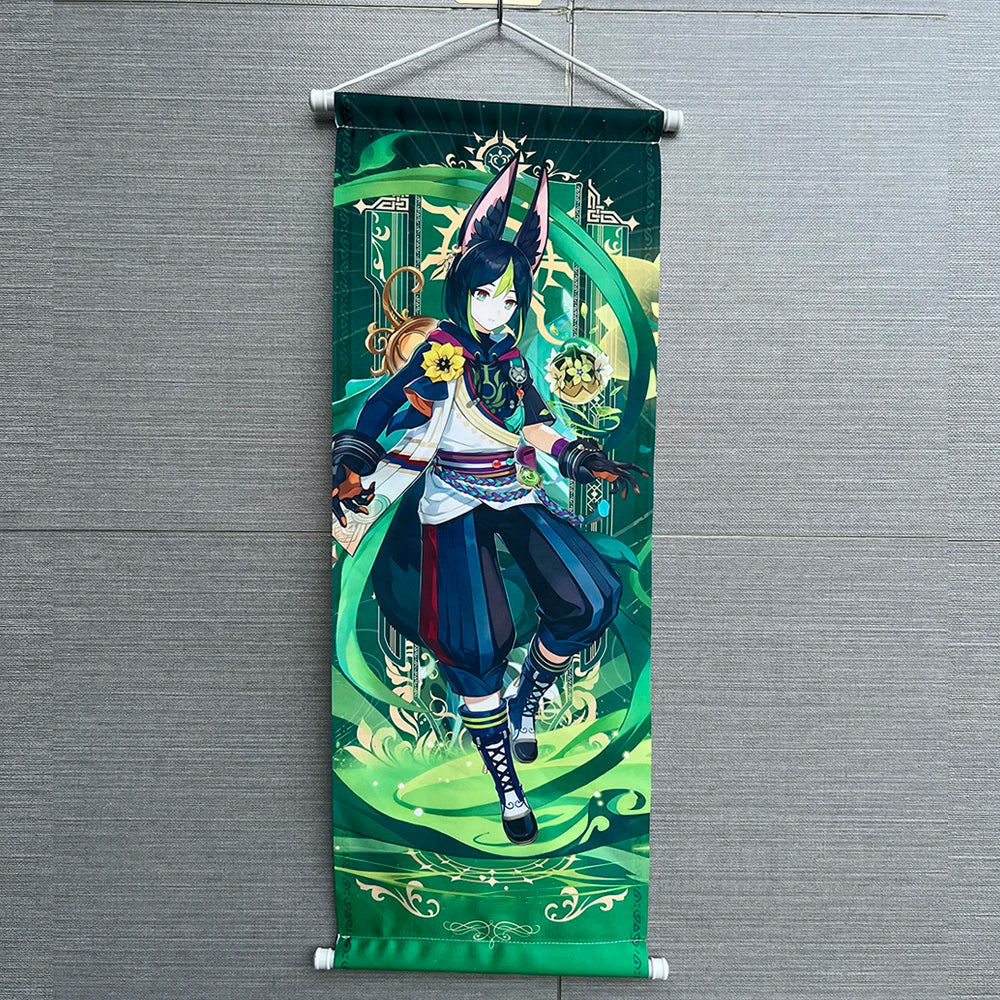 Hot Game Impact Scroll Canvas – Cartoon Heroes Wall Hanging Poster for Cosplay, Halloween, Xmas Decor & Gifts