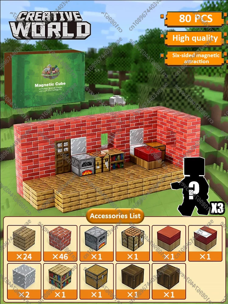 Magnetic Building Blocks – Mine World Magnet Cube STEM Toy for Kids 3+, DIY Montessori Sensory Model for Boys & Girls