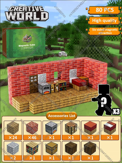 Magnetic Building Blocks – Mine World Magnet Cube STEM Toy for Kids 3+, DIY Montessori Sensory Model for Boys & Girls