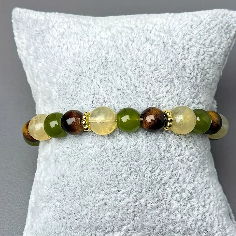 Natural Tiger’s Eye & Citrine Beaded Bracelet – 8mm Bohemian Balance Crystal Jewelry Gift for Women