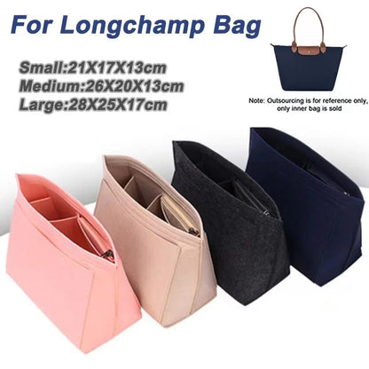 Felt Insert Bag for Longchamp Handbag - Liner Bag Felt Cloth Makeup Organizer - Portable Travel Purse Insert Support